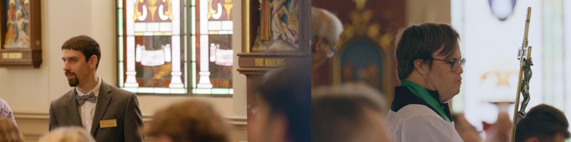 Two persons with disabilities serving at Mass