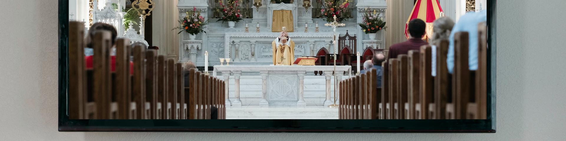 TV celebrating Mass at home