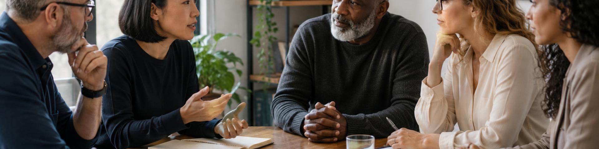 Focused discussion in a modern meeting room