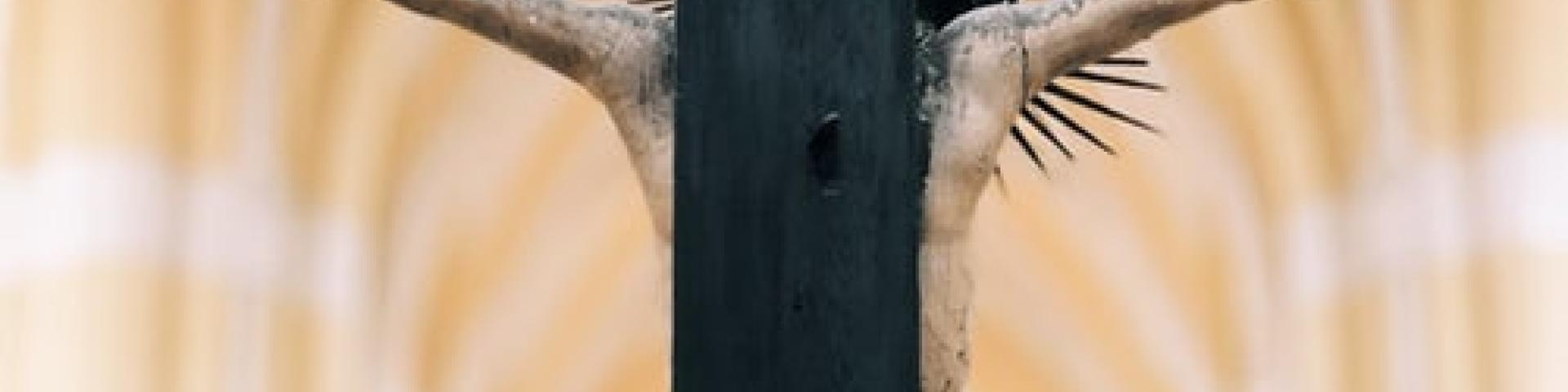 The back of a cross on an altar 