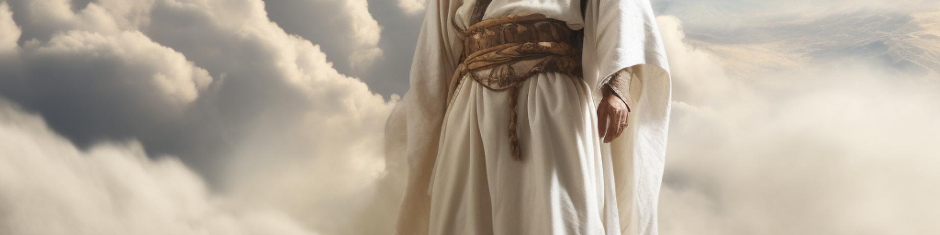 Man in white on a hilltop.
