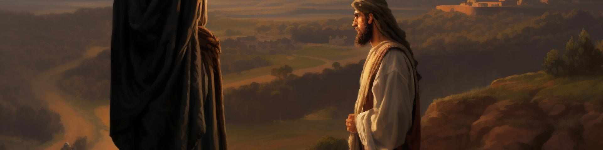 A man pointing away to another man