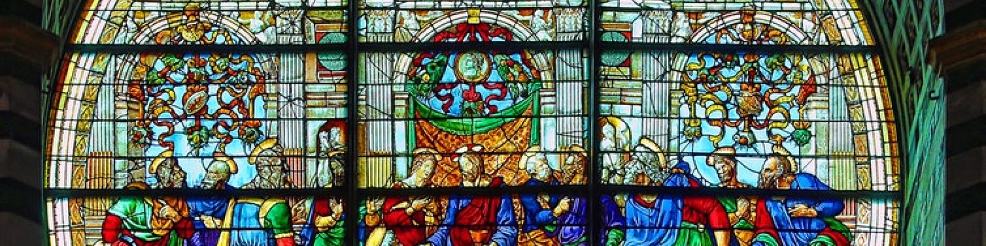 Stained glass window of "The Last Supper"