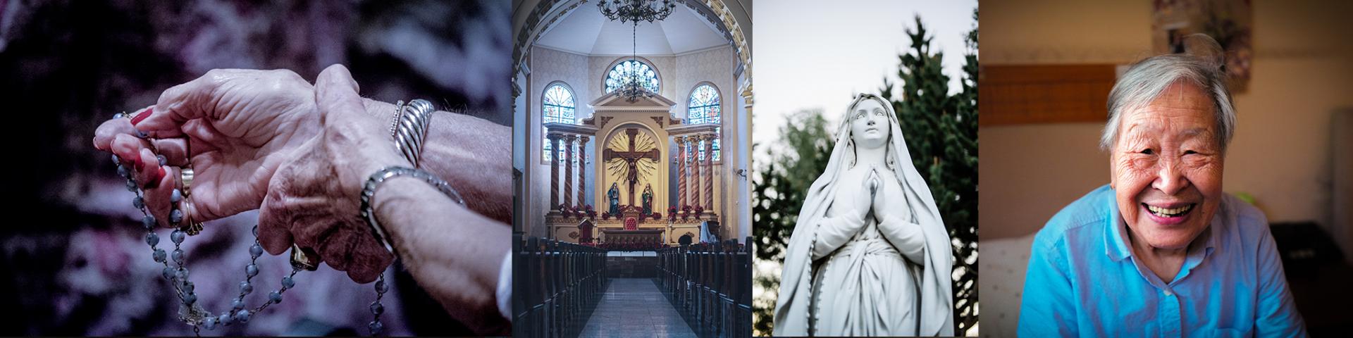 Rosary beads, parish, Mary, woman with dementia 