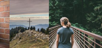 4 Pictures: boy, woman, elderly person, cross