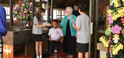 People walking out of Mass 