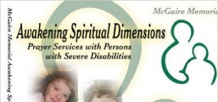 Top half of book: "Awakening Spiritual Dimensions: Prayer services with Persons with Severe Disabilities 