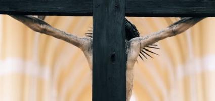 The back of a cross on an altar 