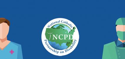 Cartoon of two healthcare workers, and the NCPD logo