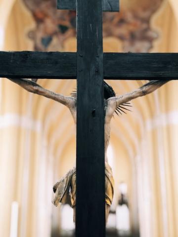 The back of a cross on an altar