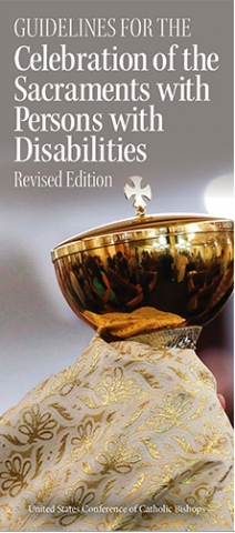 Picture of Sacramental Guidelines booklet.A person holding a golden chalice with the title of the sacramental guidelines above.