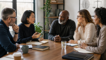 Focused discussion in a modern meeting room