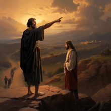 A man pointing away to another man