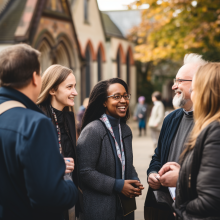 Parish staff talking with parishioners