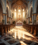 Inside a cheerful Catholic church